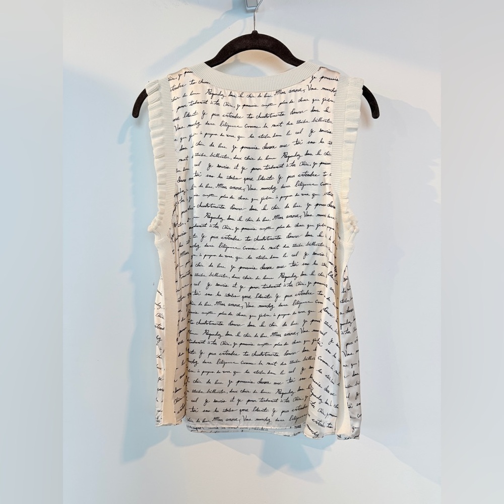 Women's White Script Print Ruffle Sleeve Tank Top - Picture 3 of 5